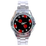 Polka Dots - Dark Candy Apple Red on Black Stainless Steel Analogue Watch