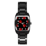 Polka Dots - Dark Candy Apple Red on Black Stainless Steel Barrel Watch