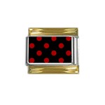 Polka Dots - Dark Candy Apple Red on Black Gold Trim Italian Charm (9mm)