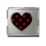 Polka Dots - Dark Candy Apple Red on Black Mega Link Heart Italian Charm (18mm)