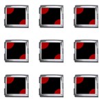 Polka Dots - Dark Candy Apple Red on Black Mega Link Italian Charm (9 pack)