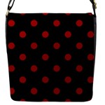 Polka Dots - Dark Candy Apple Red on Black Flap Closure Messenger Bag (S)
