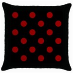 Polka Dots - Dark Candy Apple Red on Black Throw Pillow Case (Black)