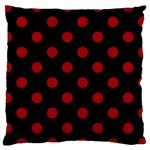 Polka Dots - Dark Candy Apple Red on Black Large Cushion Case (Two Sides)