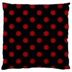 Polka Dots - Dark Candy Apple Red on Black Large Flano Cushion Case (Two Sides)