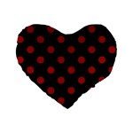 Polka Dots - Dark Candy Apple Red on Black Standard 16  Premium Flano Heart Shape Cushion