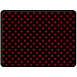 Polka Dots - Dark Candy Apple Red on Black Double Sided Fleece Blanket (Large) (Two Sides)