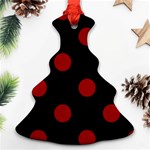 Polka Dots - Dark Candy Apple Red on Black Ornament (Christmas Tree)