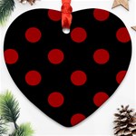Polka Dots - Dark Candy Apple Red on Black Ornament (Heart)