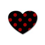 Polka Dots - Dark Candy Apple Red on Black Rubber Coaster (Heart)