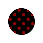 Polka Dots - Dark Candy Apple Red on Black Rubber Coaster (Round)