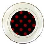 Polka Dots - Dark Candy Apple Red on Black Porcelain Plate