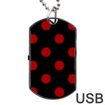Polka Dots - Dark Candy Apple Red on Black Dog Tag USB Flash (Two Sides)