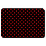 Polka Dots - Dark Candy Apple Red on Black Large Doormat