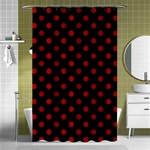 Polka Dots - Dark Candy Apple Red on Black Shower Curtain 48  x 72  (Small)