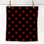 Polka Dots - Dark Candy Apple Red on Black Face Towel