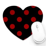 Polka Dots - Dark Candy Apple Red on Black Heart Mousepad