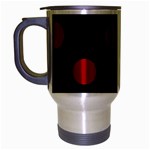 Polka Dots - Dark Candy Apple Red on Black Travel Mug (Silver Gray)