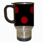 Polka Dots - Dark Candy Apple Red on Black Travel Mug (Black)