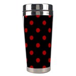 Polka Dots - Dark Candy Apple Red on Black Stainless Steel Travel Tumbler