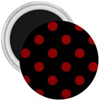 Polka Dots - Dark Candy Apple Red on Black 3  Magnet