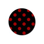 Polka Dots - Dark Candy Apple Red on Black Magnet 3  (Round)