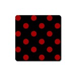 Polka Dots - Dark Candy Apple Red on Black Magnet (Square)