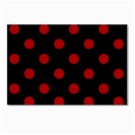 Polka Dots - Dark Candy Apple Red on Black Postcard 4  x 6 