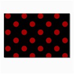 Polka Dots - Dark Candy Apple Red on Black Postcard 5  x 7 