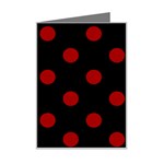 Polka Dots - Dark Candy Apple Red on Black Mini Greeting Card