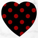 Polka Dots - Dark Candy Apple Red on Black Jigsaw Puzzle (Heart)