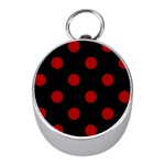 Polka Dots - Dark Candy Apple Red on Black Silver Compass (Mini)