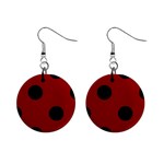 Polka Dots - Black on Dark Red 1  Button Earrings