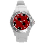 Polka Dots - Black on Dark Red Round Plastic Sport Watch (L)