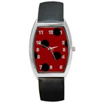 Polka Dots - Black on Dark Red Barrel Style Metal Watch