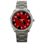 Polka Dots - Black on Dark Red Sport Metal Watch