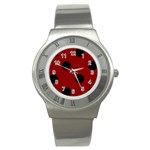 Polka Dots - Black on Dark Red Stainless Steel Watch