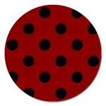 Polka Dots - Black on Dark Red Magnet 5  (Round)