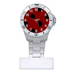 Polka Dots - Black on Maroon Red Nurses Watch