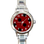 Polka Dots - Black on Maroon Red Round Italian Charm Watch