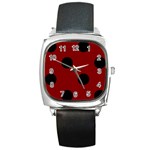 Polka Dots - Black on Maroon Red Square Metal Watch