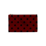 Polka Dots - Black on Maroon Red Cosmetic Bag (S)