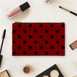Polka Dots - Black on Maroon Red Cosmetic Bag (M)