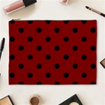 Polka Dots - Black on Maroon Red Cosmetic Bag (XL)