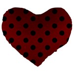 Polka Dots - Black on Maroon Red Large 19  Premium Heart Shape Cushion