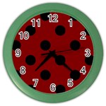 Polka Dots - Black on Maroon Red Color Wall Clock