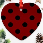 Polka Dots - Black on Maroon Red Heart Ornament (Two Sides)