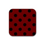 Polka Dots - Black on Maroon Red Rubber Coaster (Square)
