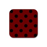 Polka Dots - Black on Maroon Red Rubber Square Coaster (4 pack)