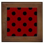 Polka Dots - Black on Maroon Red Framed Tile